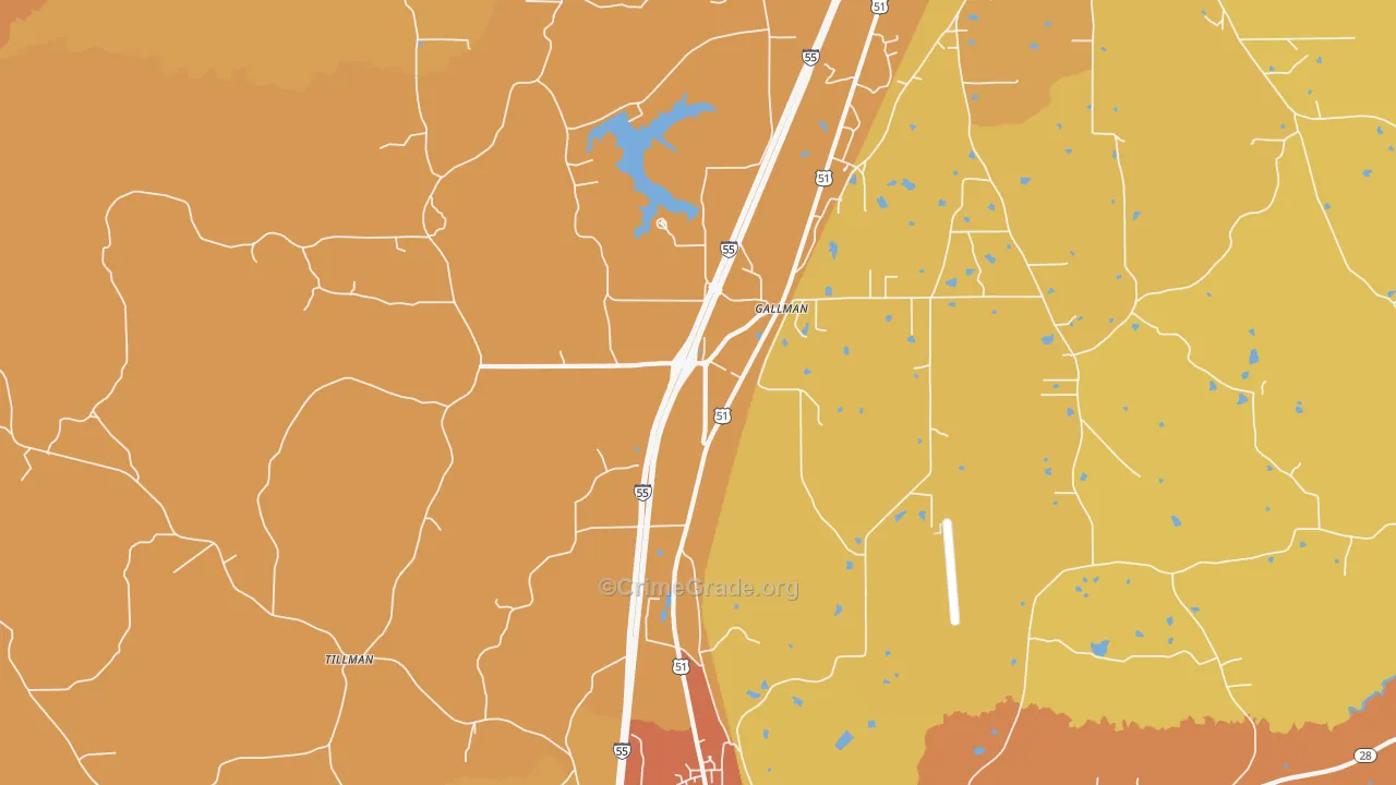 Gallman, MS Map of Vehicle Theft Rates