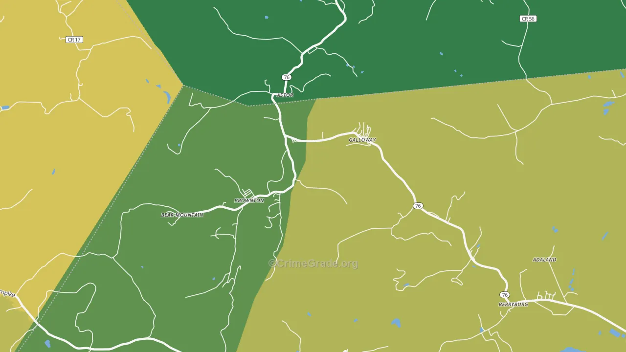 Galloway, WV Map of Vehicle Theft Rates
