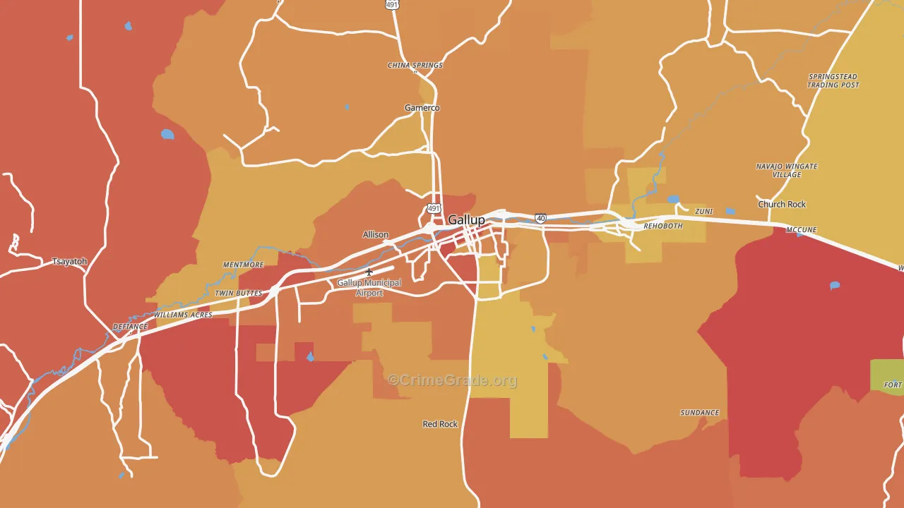 Gallup, NM Map of Vehicle Theft Rates