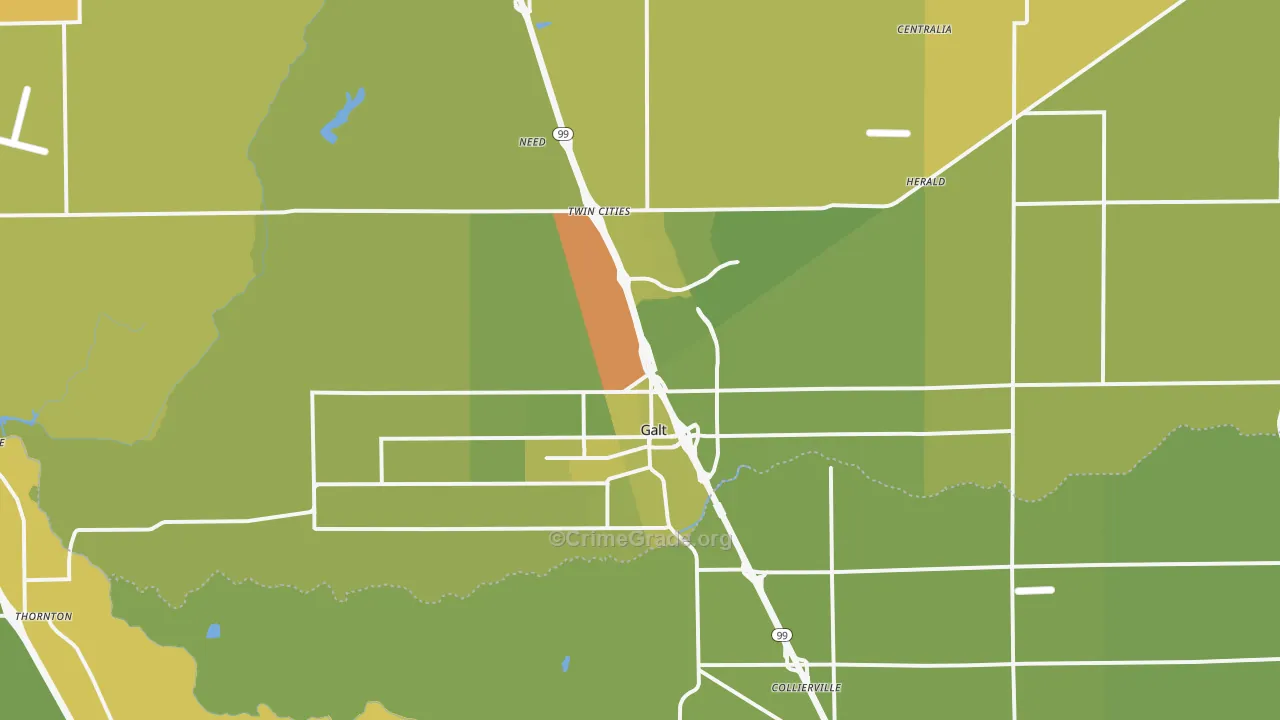 Galt, CA Map of Vehicle Theft Rates