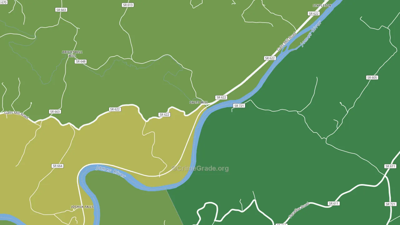 Galts Mill, VA Map of Vehicle Theft Rates