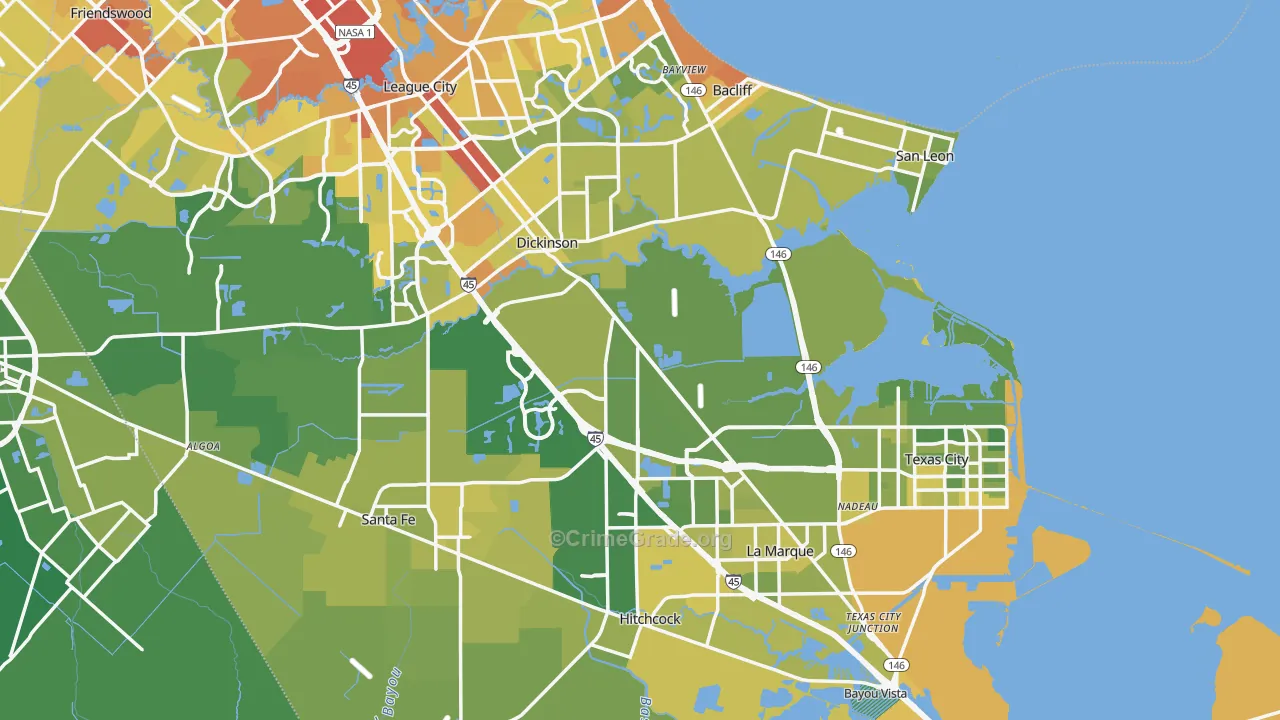 Galveston County, TX Map of Vehicle Theft Rates
