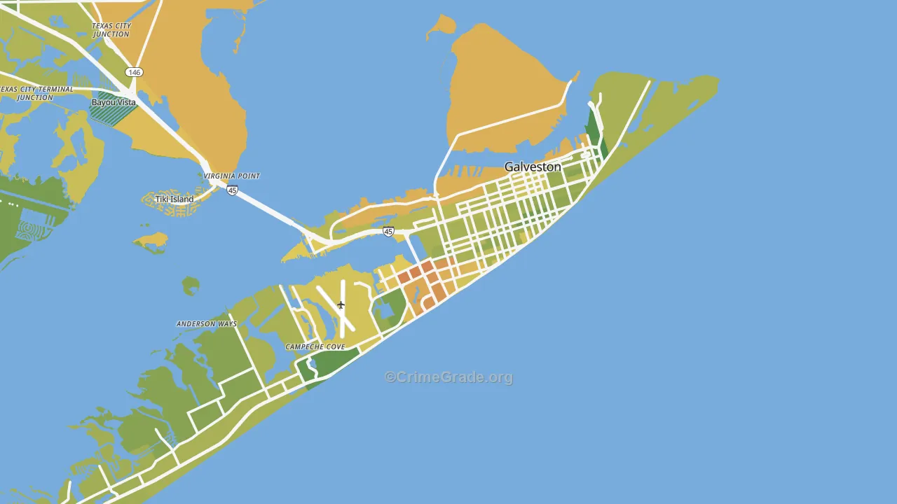 Galveston, TX Map of Vehicle Theft Rates