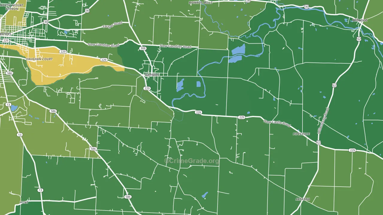 Gambier, OH Map of Vehicle Theft Rates