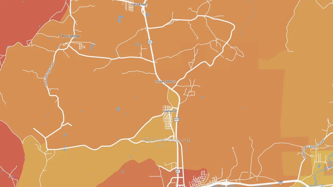 Gamerco, NM Map of Vehicle Theft Rates