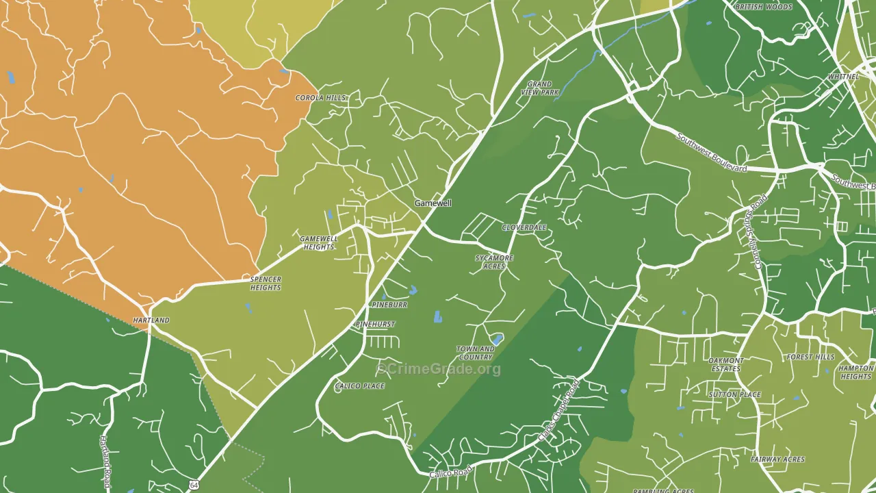 Gamewell, NC Map of Vehicle Theft Rates
