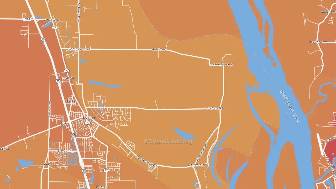Gammon, AR Map of Vehicle Theft Rates