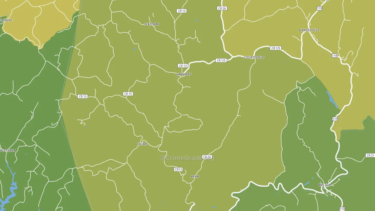 Gandeeville, WV Map of Vehicle Theft Rates