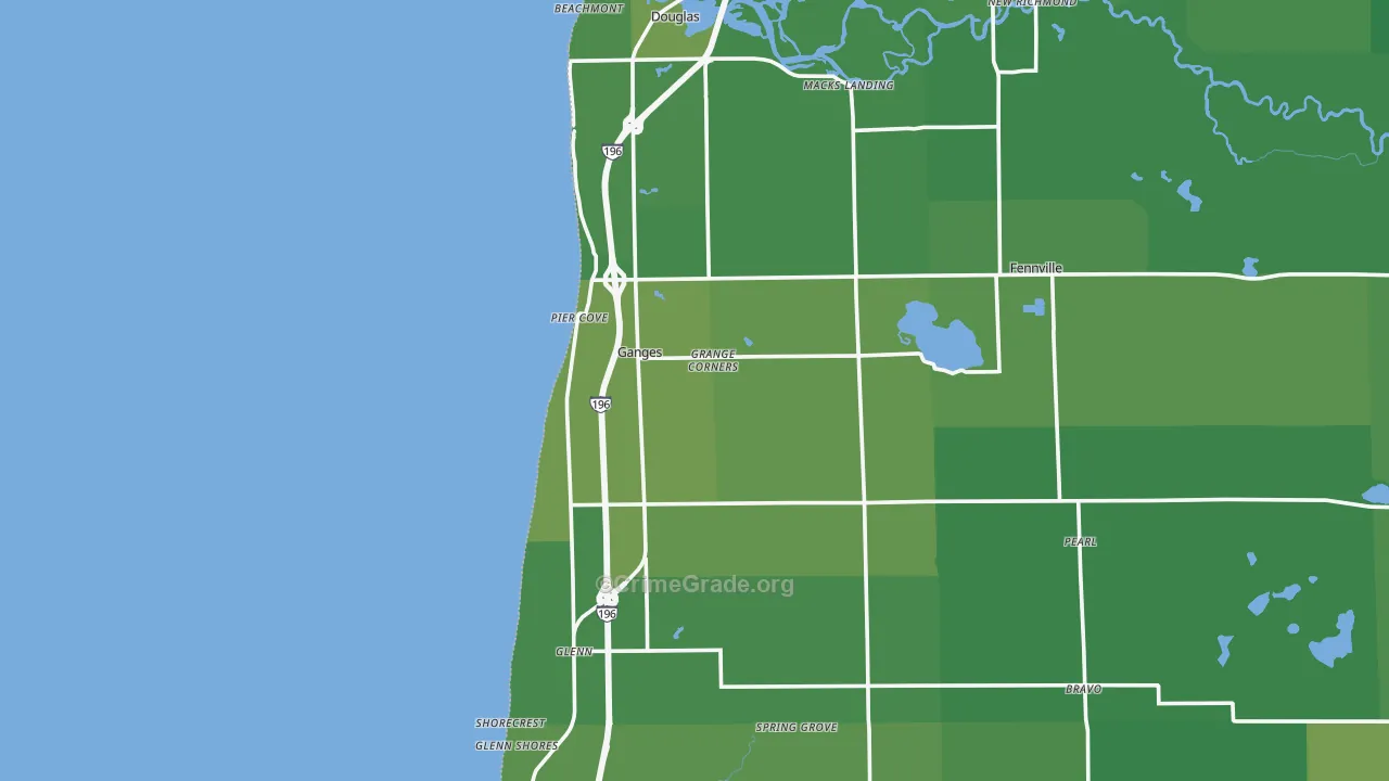 Ganges, MI Map of Vehicle Theft Rates