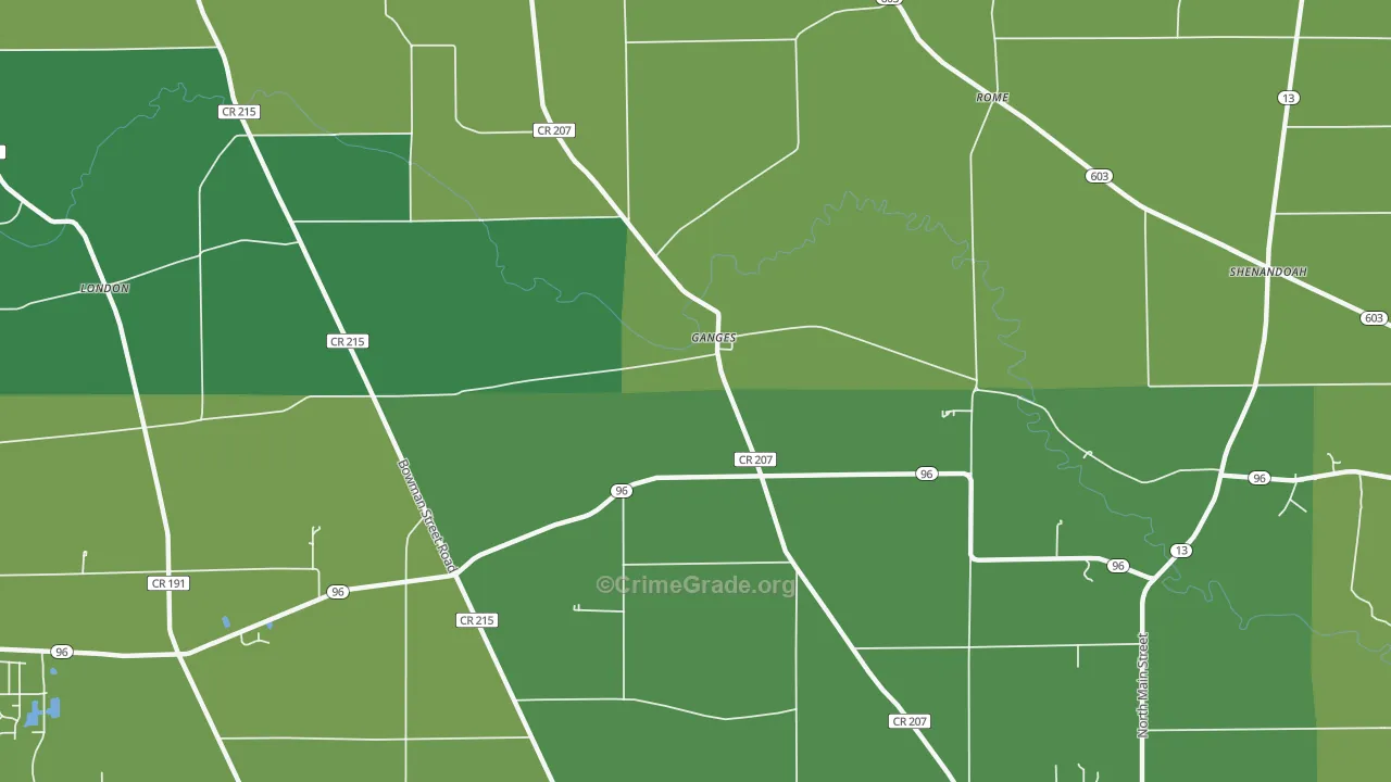 Ganges, OH Map of Vehicle Theft Rates