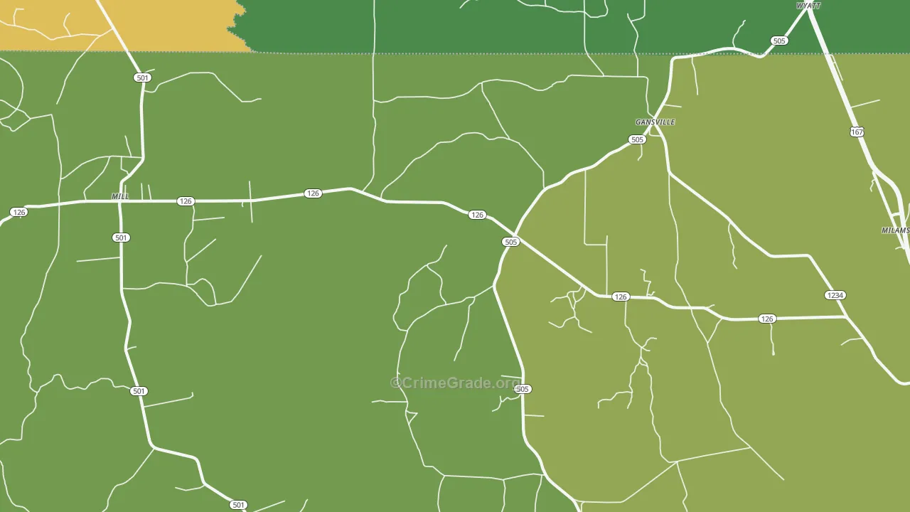 Gansville, LA Map of Vehicle Theft Rates