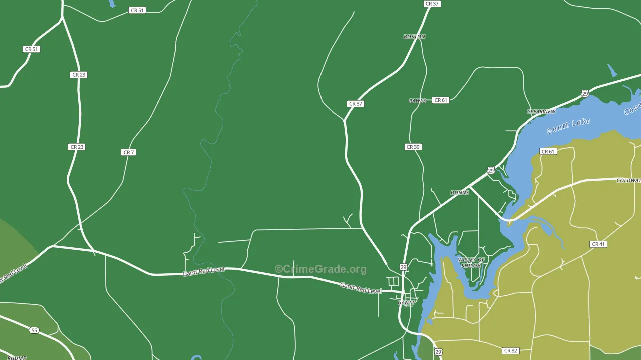 Gantt, AL Map of Vehicle Theft Rates