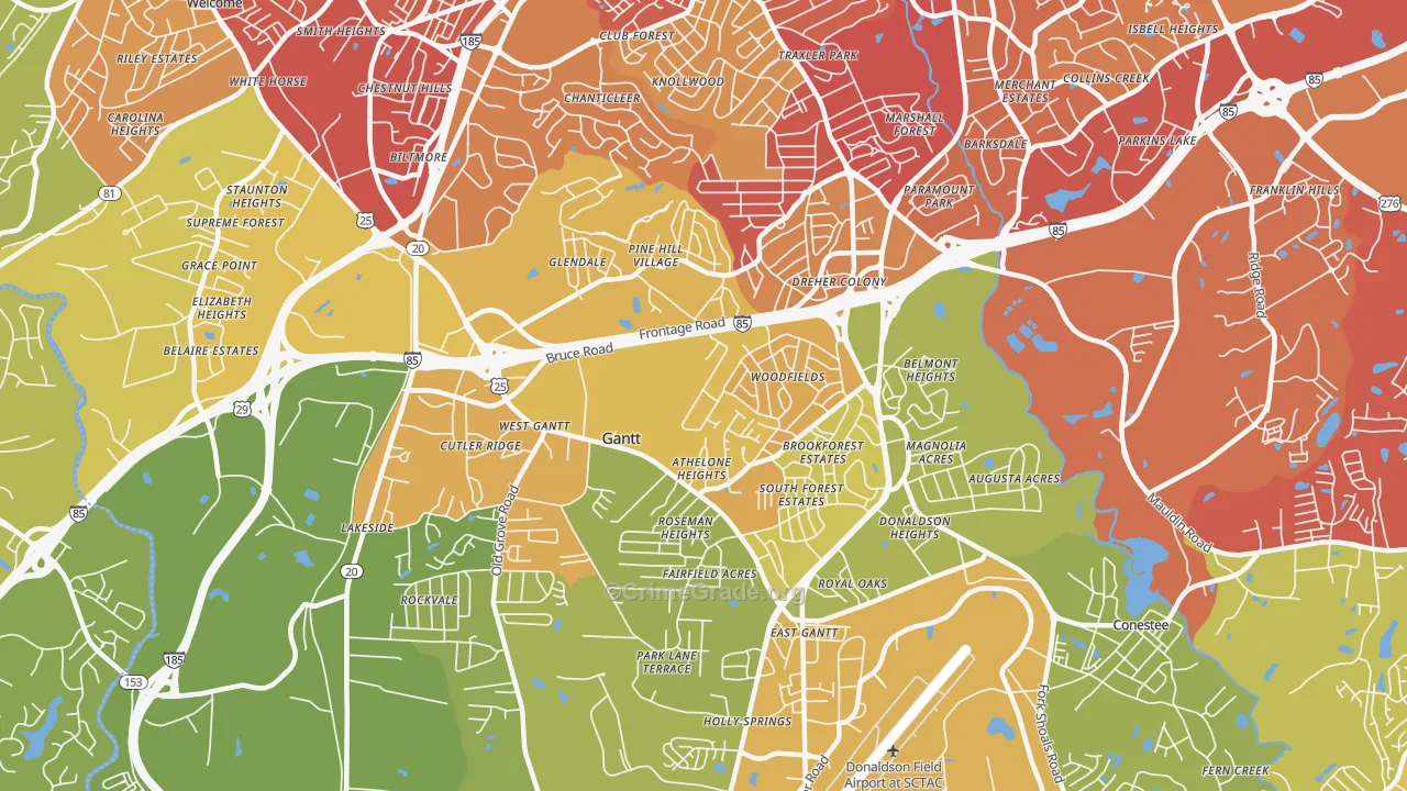 Gantt, SC Map of Vehicle Theft Rates
