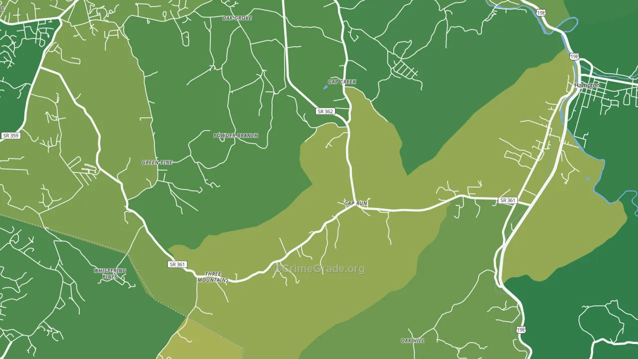Gap Creek, TN Map of Vehicle Theft Rates