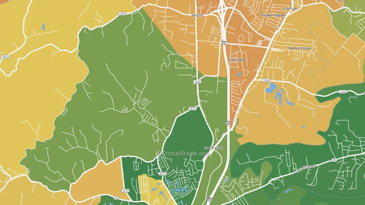 Gap in Knob, KY Map of Vehicle Theft Rates