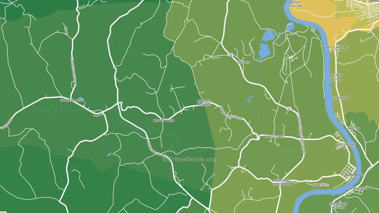 Garards Fort, PA Map of Vehicle Theft Rates