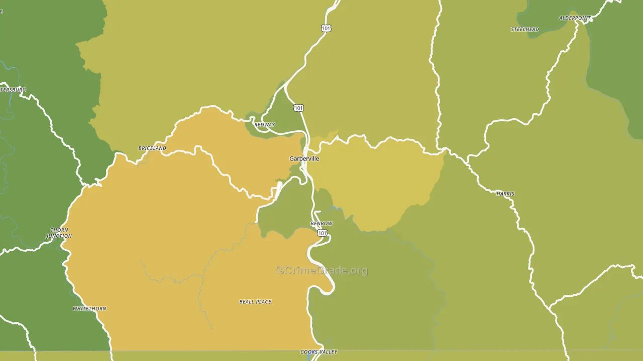 Garberville, CA Map of Vehicle Theft Rates