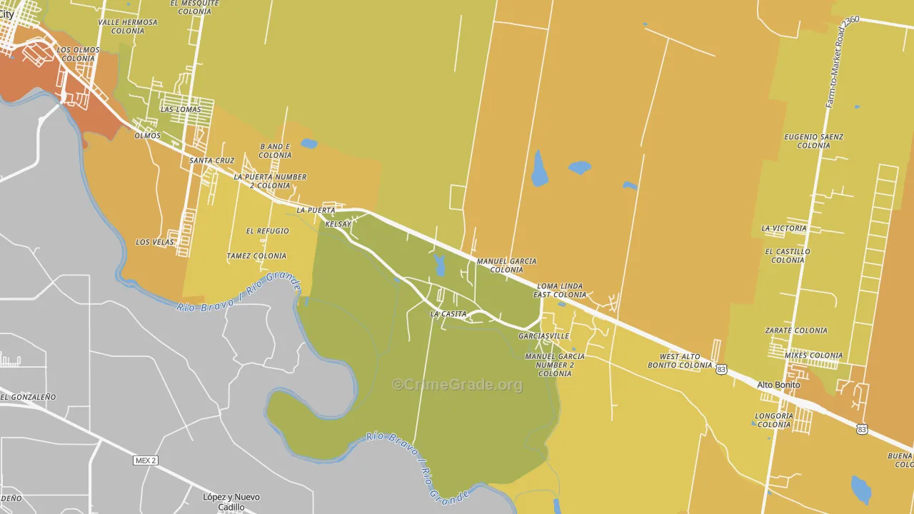 Garciasville, TX Map of Vehicle Theft Rates