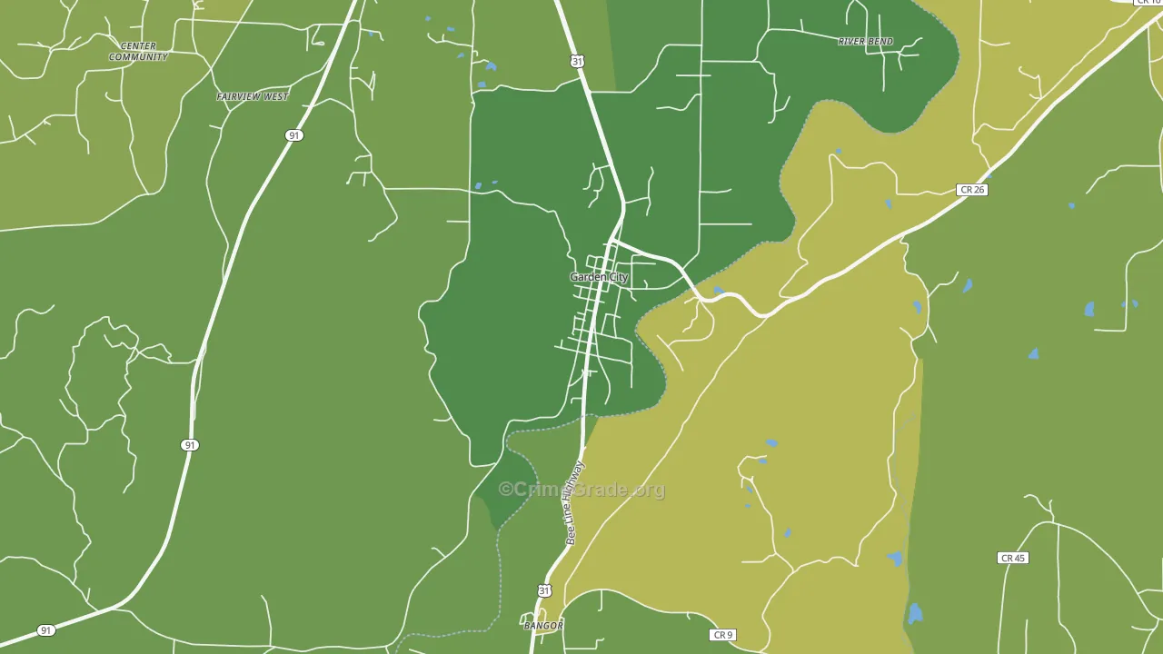 Garden City, AL Map of Vehicle Theft Rates