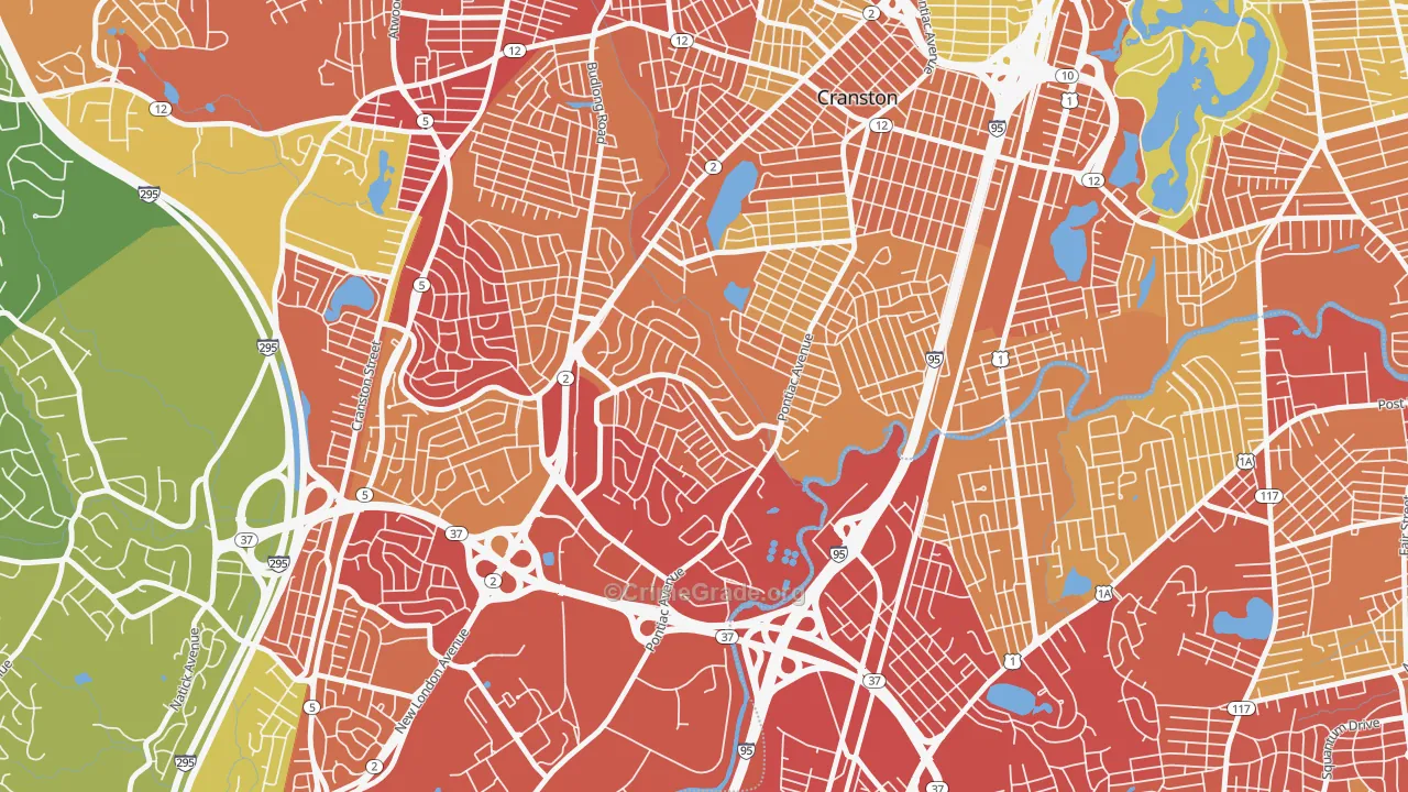 Garden City, Cranston, RI Map of Vehicle Theft Rates