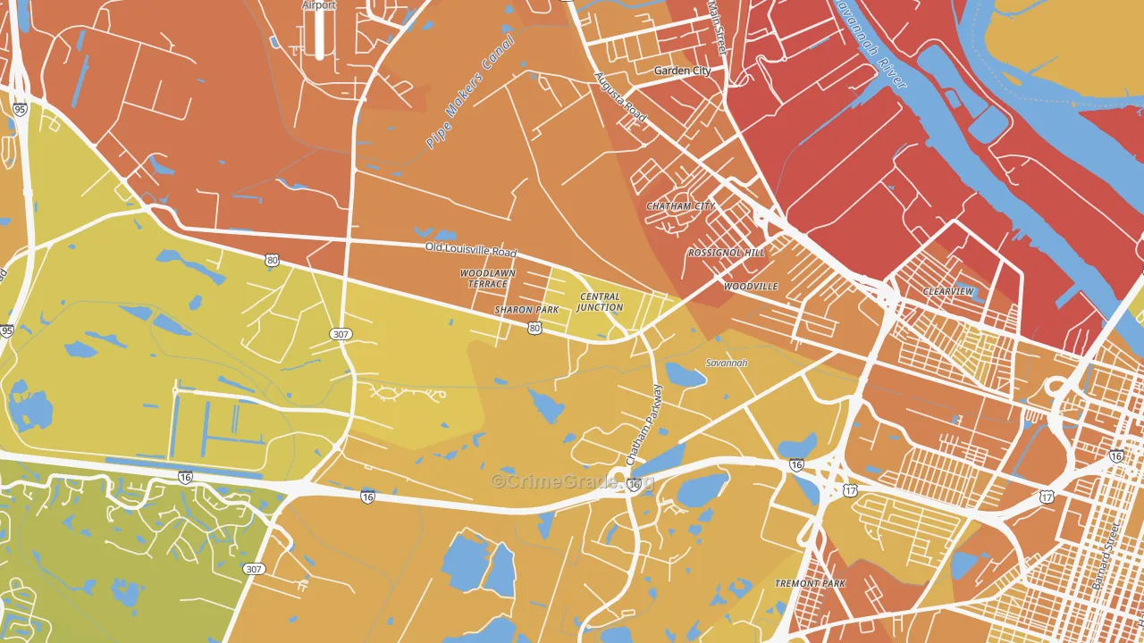 Garden City, GA Map of Vehicle Theft Rates