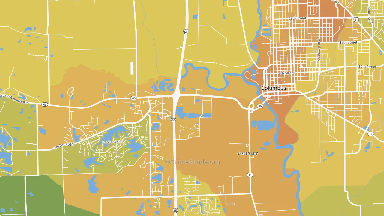 Garden City, IN Map of Vehicle Theft Rates