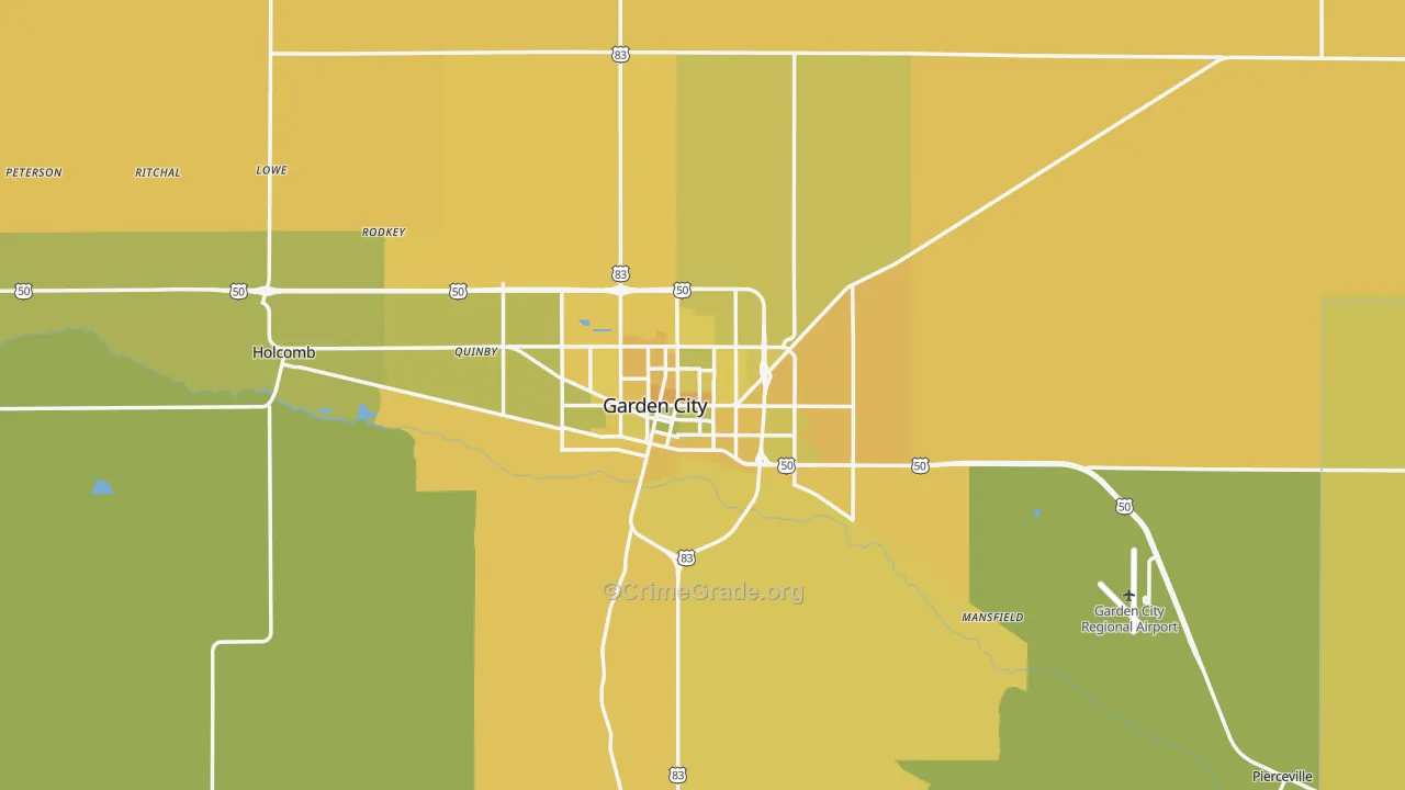 Garden City, KS Map of Vehicle Theft Rates