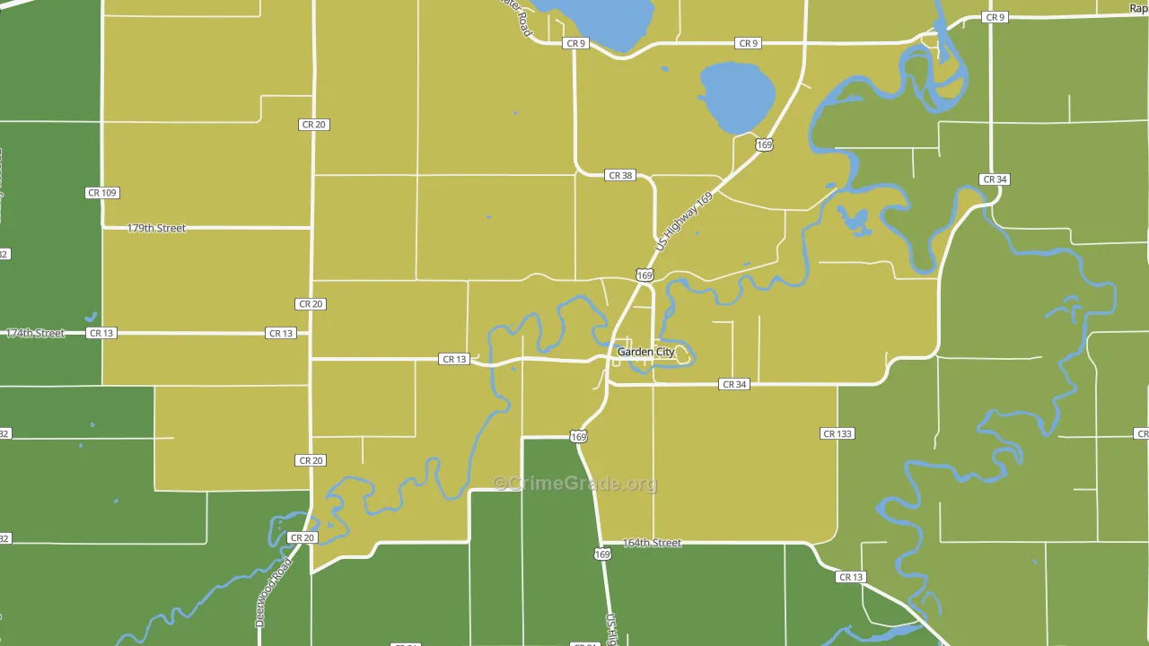 Garden City, MN Map of Vehicle Theft Rates
