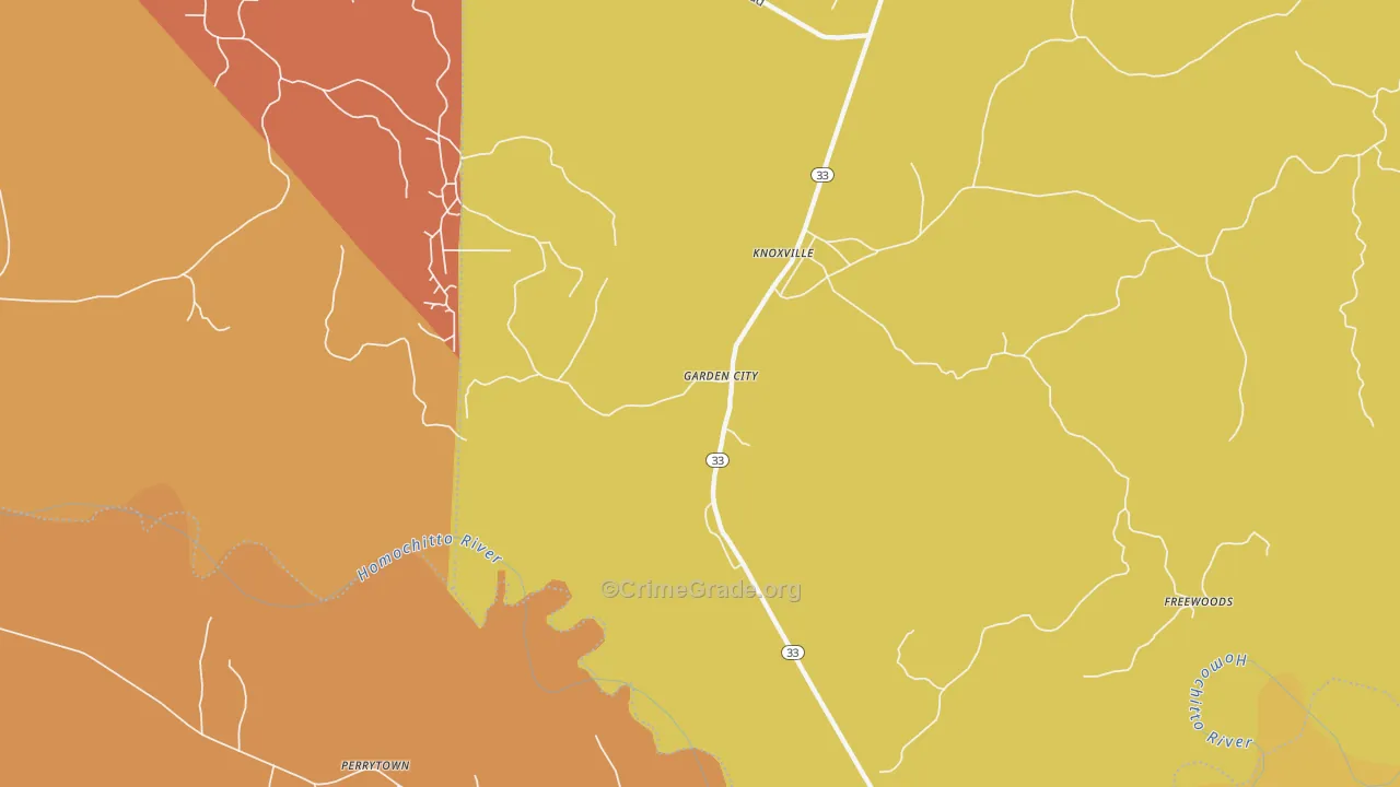 Garden City, MS Map of Vehicle Theft Rates