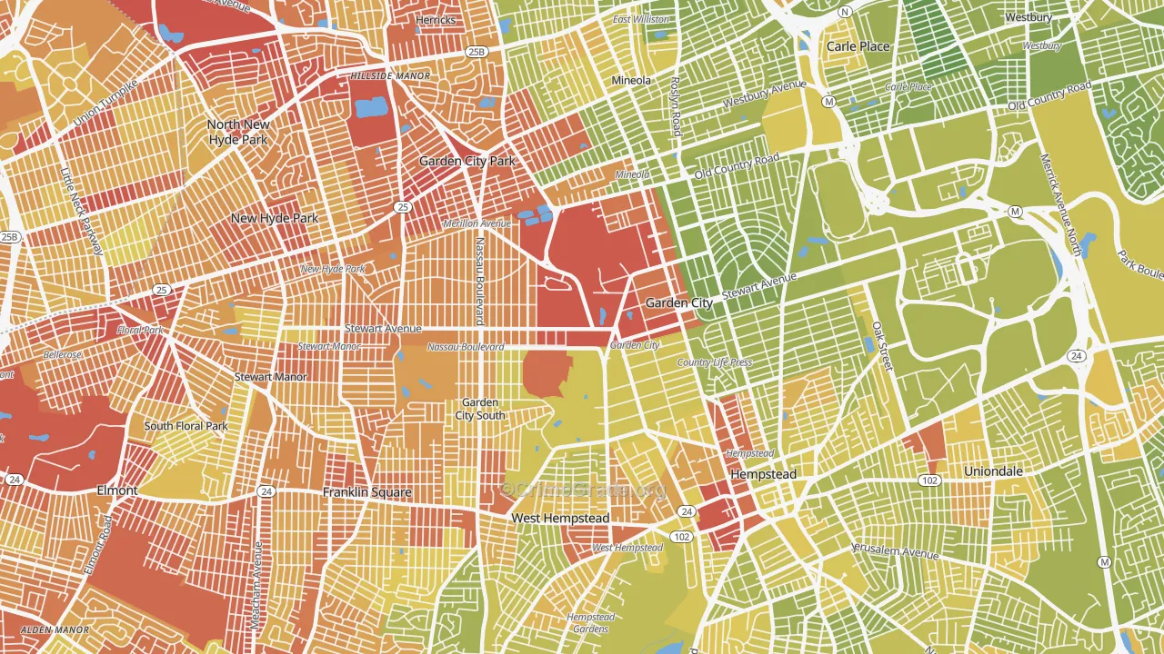 Garden City, NY Map of Vehicle Theft Rates
