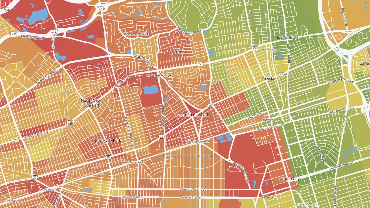 Garden City Park, NY Map of Vehicle Theft Rates