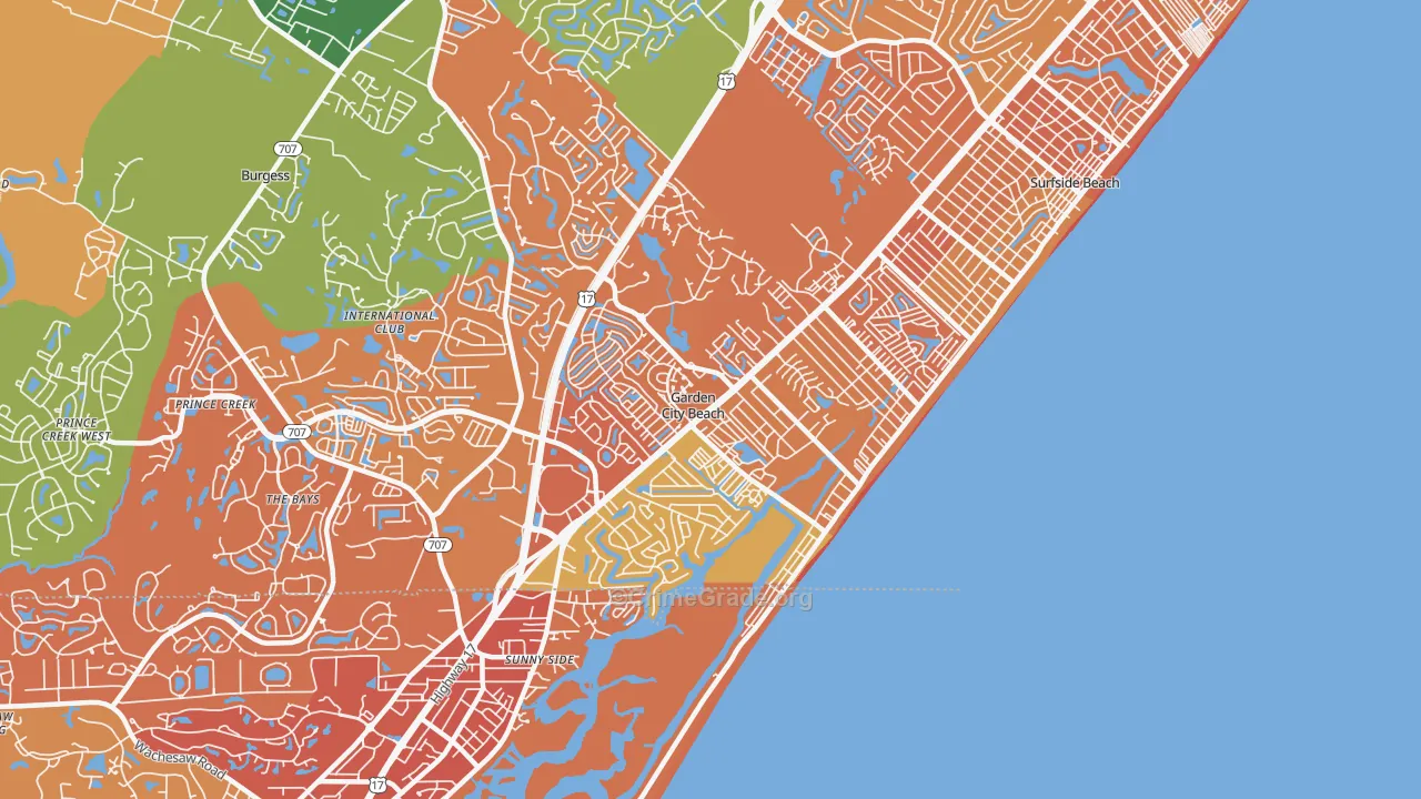 Garden City, SC Map of Vehicle Theft Rates