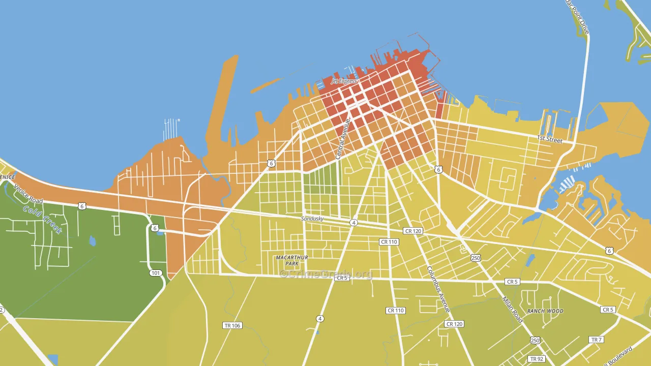 Garden District, Sandusky, OH Map of Vehicle Theft Rates