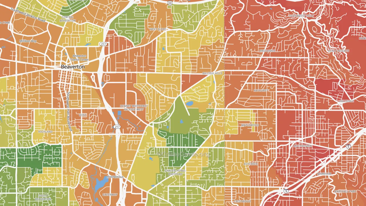 Garden Home-Raleigh Hills, Portland, OR Map of Vehicle Theft Rates