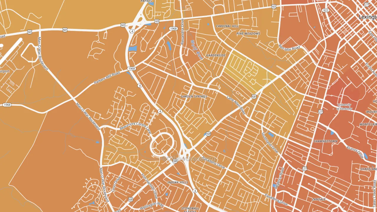 Garden Springs, Lexington, KY Map of Vehicle Theft Rates