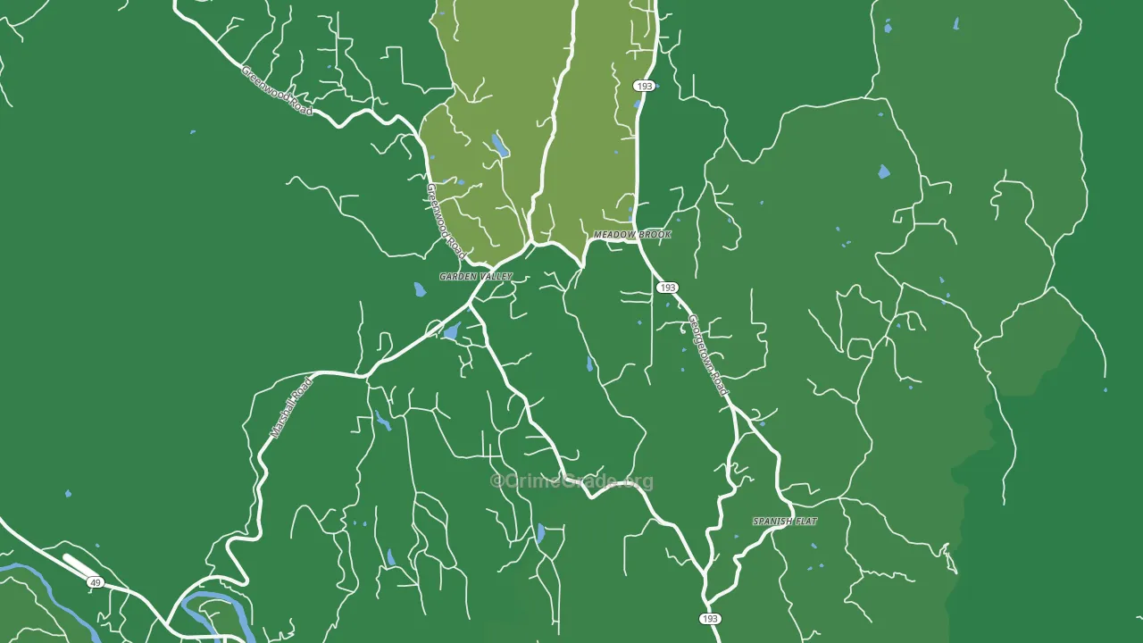 Garden Valley, CA Map of Vehicle Theft Rates