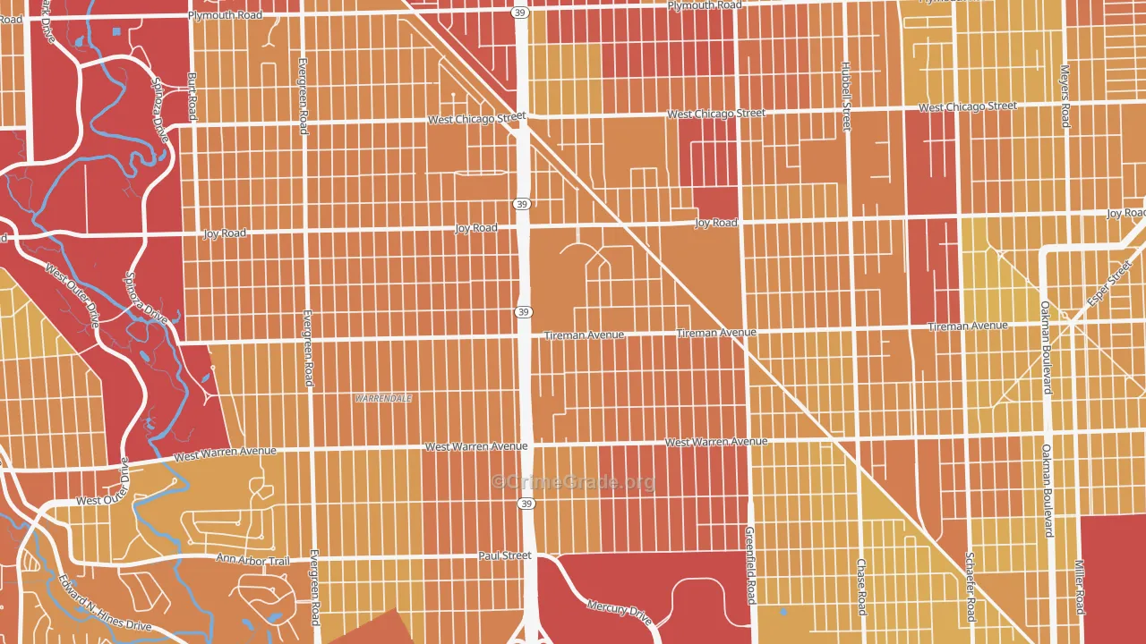 Garden View, Detroit, MI Map of Vehicle Theft Rates