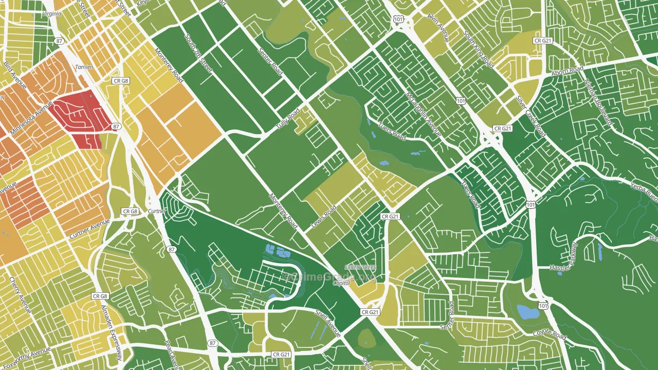 Garden-Villa Montery, San Jose, CA Map of Vehicle Theft Rates