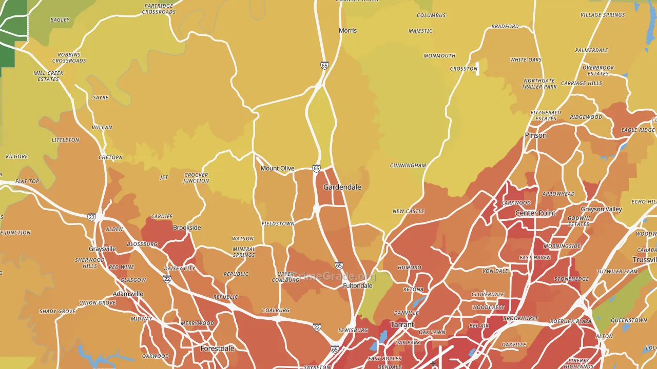 Gardendale, AL Map of Vehicle Theft Rates