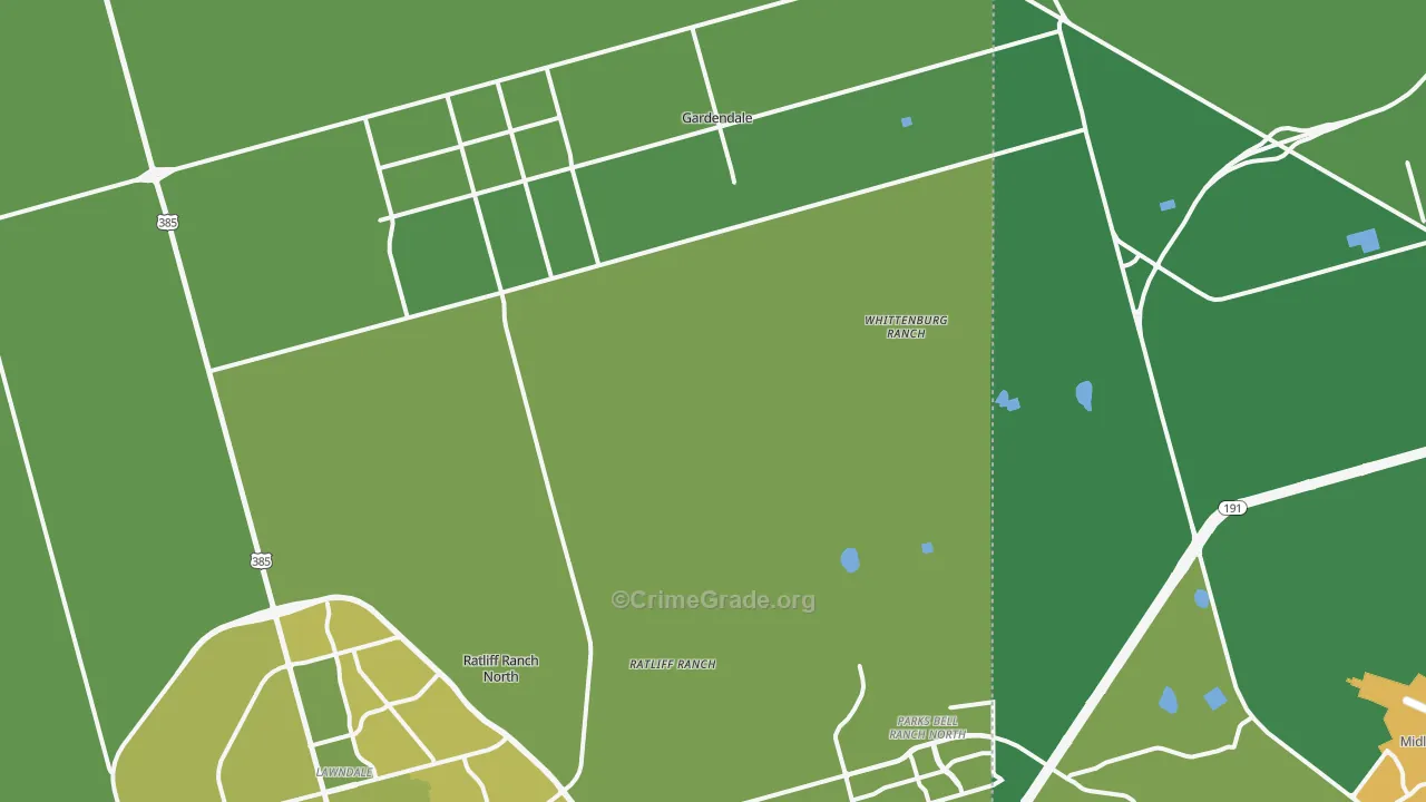 Gardendale, TX Map of Vehicle Theft Rates