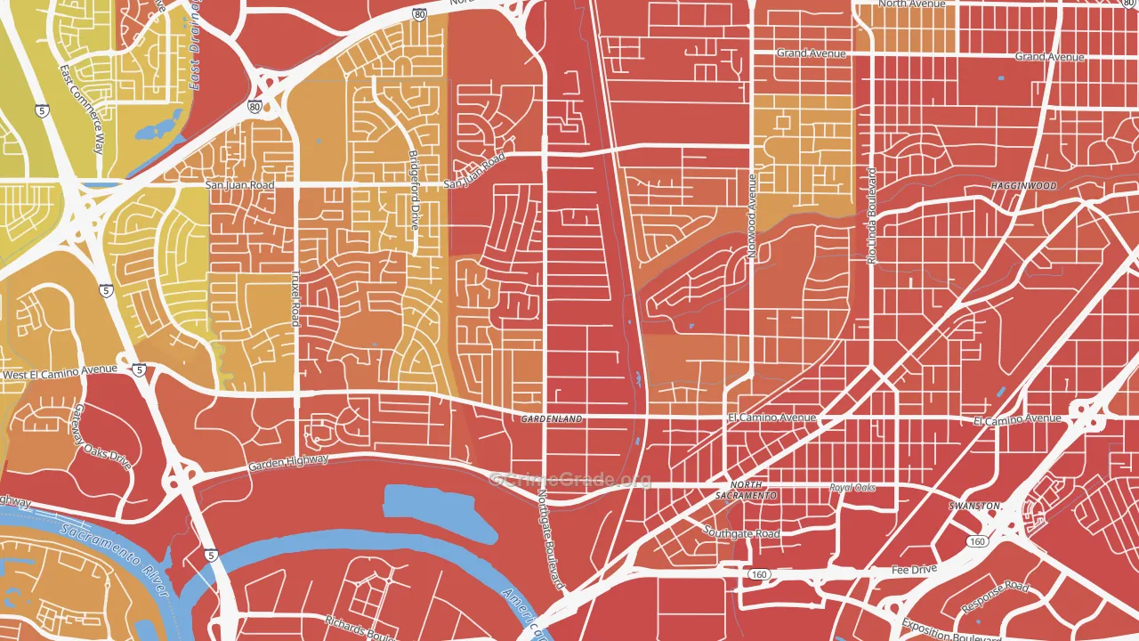 Gardenland, Sacramento, CA Map of Vehicle Theft Rates