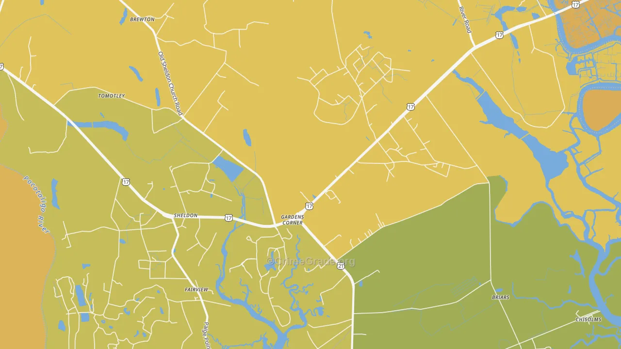 Gardens Corner, SC Map of Vehicle Theft Rates
