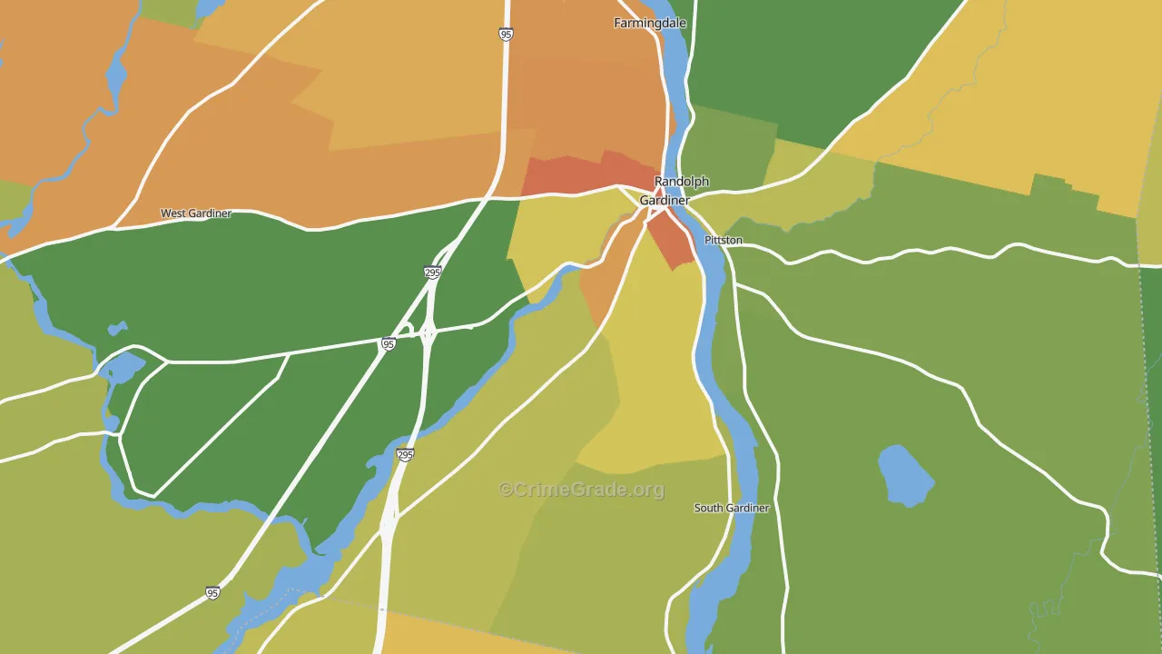 Gardiner, ME Map of Vehicle Theft Rates
