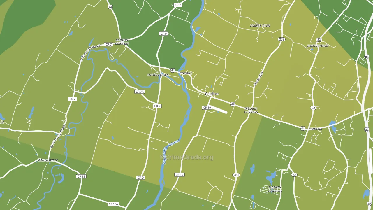 Gardiner, NY Map of Vehicle Theft Rates