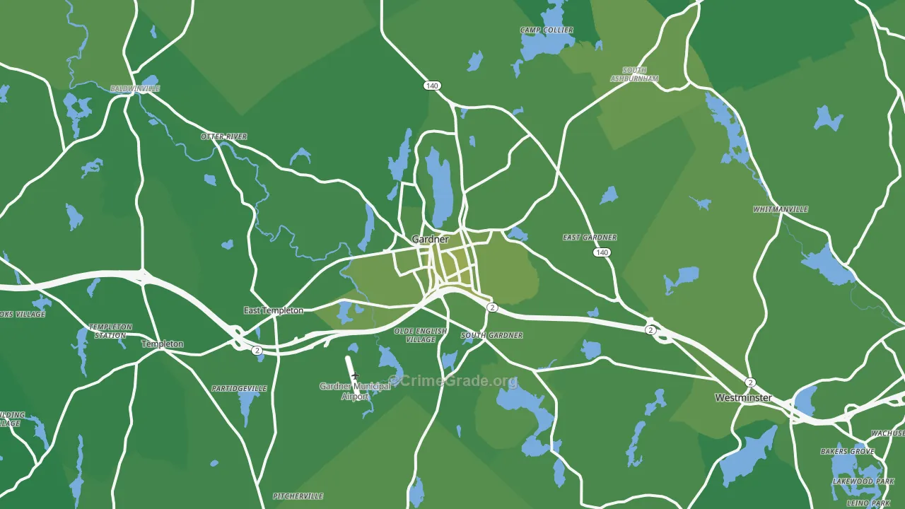 Gardner, MA Map of Vehicle Theft Rates