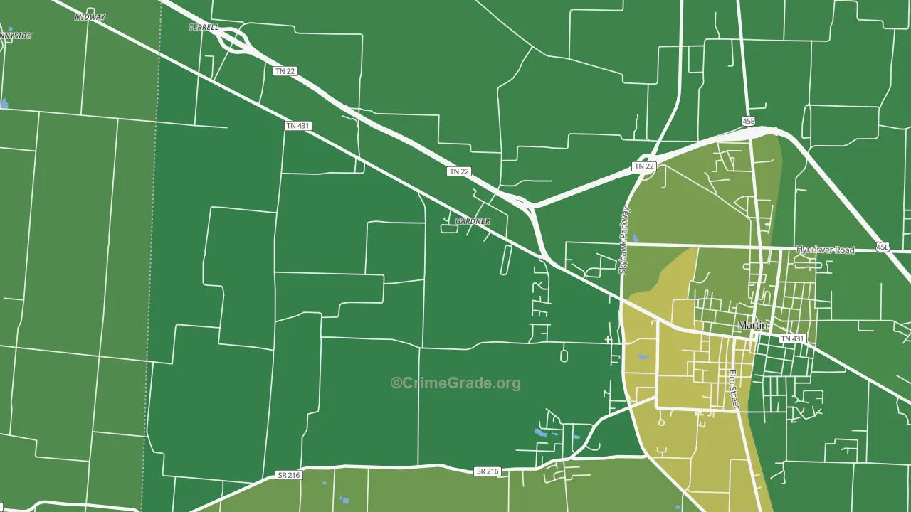 Gardner, TN Map of Vehicle Theft Rates