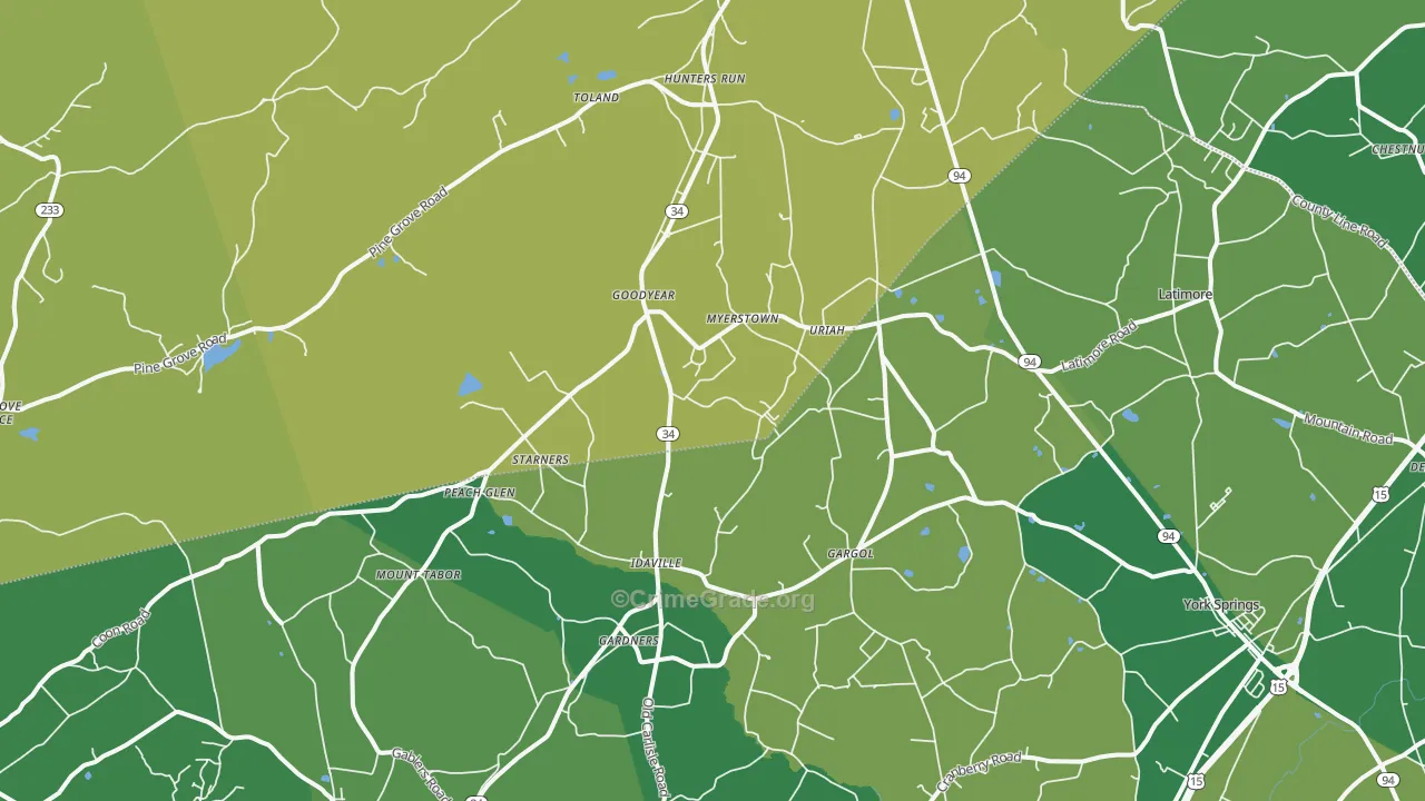 Gardners, PA Map of Vehicle Theft Rates
