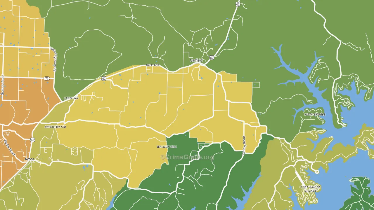 Garfield, AR Map of Vehicle Theft Rates
