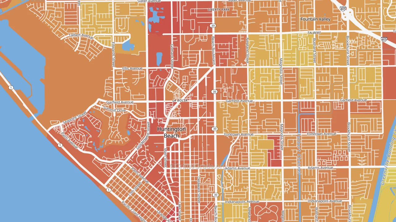 Garfield, Huntington Beach, CA Map of Vehicle Theft Rates