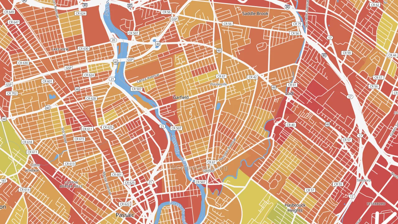 Garfield, NJ Map of Vehicle Theft Rates